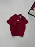 AD Yıkamalı Retro Nakış Detaylı Bisiklet Yaka Tshirt-Bordo
