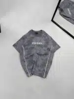 PRD Çift Şeritli Yıkamalı Bisiklet Yaka Tshirt - Gri