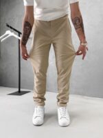 Fit Rahat Pamuklu Yumuşak Kumaş Jogger Pantolon - Krem - Görsel 4