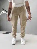 Fit Rahat Pamuklu Yumuşak Kumaş Jogger Pantolon - Krem - Görsel 4
