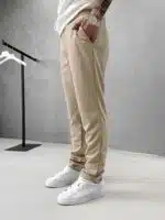 Fit Rahat Pamuklu Yumuşak Kumaş Jogger Pantolon - Krem - Görsel 3