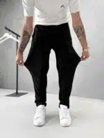Fit Rahat Pamuklu Yumuşak Kumaş Jogger Pantolon - Siyah - Görsel 4