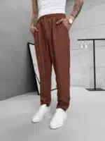 Premium İmzalı Seri Rahat Kalıp Keten Jogger Pantolon -Acı Kahve - Görsel 3