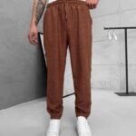 Premium İmzalı Seri Rahat Kalıp Keten Jogger Pantolon -Acı Kahve