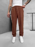 Premium İmzalı Seri Rahat Kalıp Keten Jogger Pantolon -Acı Kahve