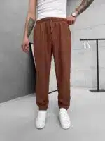 Premium İmzalı Seri Rahat Kalıp Keten Jogger Pantolon -Acı Kahve