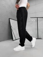 Premium İmzalı Seri Rahat Kalıp Keten Jogger Pantolon -Siyah - Görsel 4