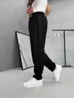 Premium İmzalı Seri Rahat Kalıp Keten Jogger Pantolon -Siyah - Görsel 4