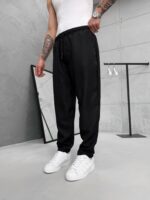 Premium İmzalı Seri Rahat Kalıp Keten Jogger Pantolon -Siyah - Görsel 3
