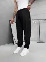 Premium İmzalı Seri Rahat Kalıp Keten Jogger Pantolon -Siyah - Görsel 3