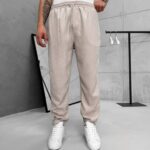 Premium İmzalı Seri Rahat Kalıp Keten Jogger Pantolon -Bej