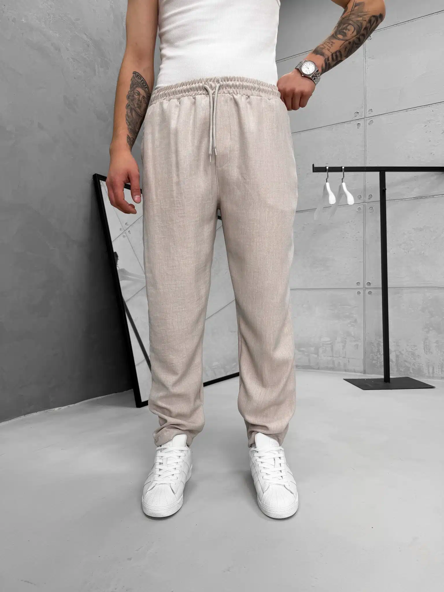 WhatsApp Image 2026-04-30 at 13.32.35 Premium İmzalı Seri Rahat Kalıp Keten Jogger Pantolon -Bej - Görsel 1