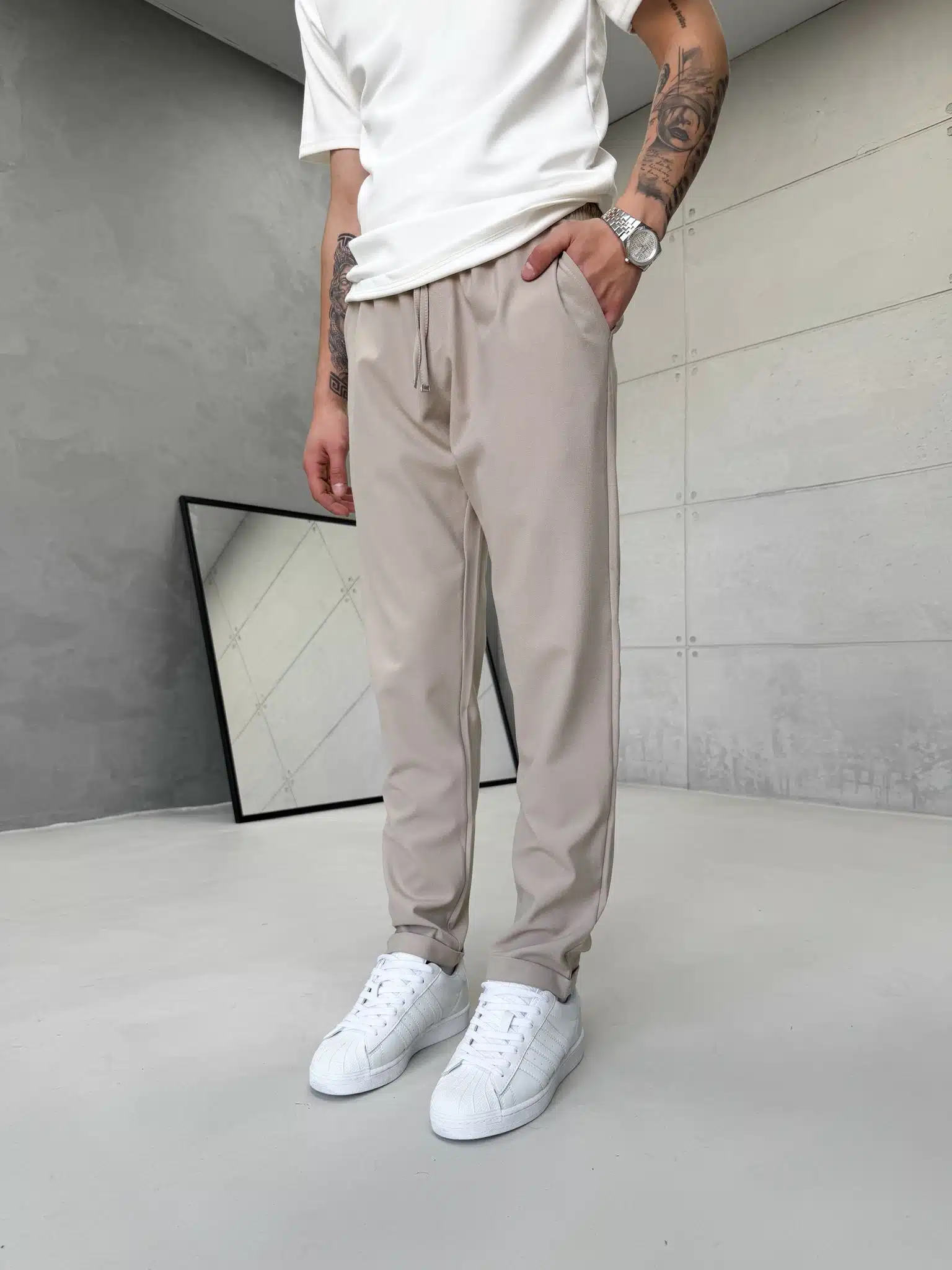 WhatsApp Image 2026-04-30 at 15.52.39ıo.pıo Premium İmzalı Seri Yumuşak Keten Kumaş Pantolon - Krem - Görsel 1