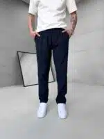 Premium İmzalı Seri Yumuşak Keten Kumaş Pantolon - Lacivert - Görsel 2
