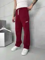 ST Nakış Detaylı Yıkamalı Stoper Paça Baggy Eşofman - Bordo