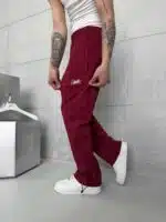 ST Nakış Detaylı Yıkamalı Stoper Paça Baggy Eşofman - Bordo - Görsel 3