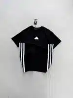AD Çizgili T-shirt - Siyah - Görsel 2
