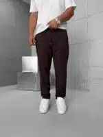 Premium İmzalı Seri Yumuşak  Keten Kumaş Pantolon - Kahverengi - Görsel 3