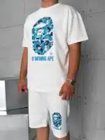 BP Baskılı Şort Takım - Beyaz