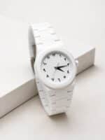 Retrograph Sekizgen Kasa Minimalist Kadranlı Analog Kol Saat  [ Beyaz ]