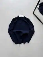 Kendinden Desenli Hemşire Yaka Premium Poliamid Triko - Lacivert