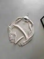 Kendinden Desenli Hemşire Yaka Premium Poliamid Triko - Ekru - Görsel 2