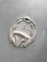 Dikey Düz Çizgili Yarım Fermuarlı Premium Poliamid Triko - Ekru - Görsel 2