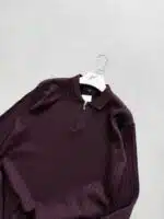 Dikey Düz Çizgili Yarım Fermuarlı Premium Poliamid Triko - Bordo - Görsel 3