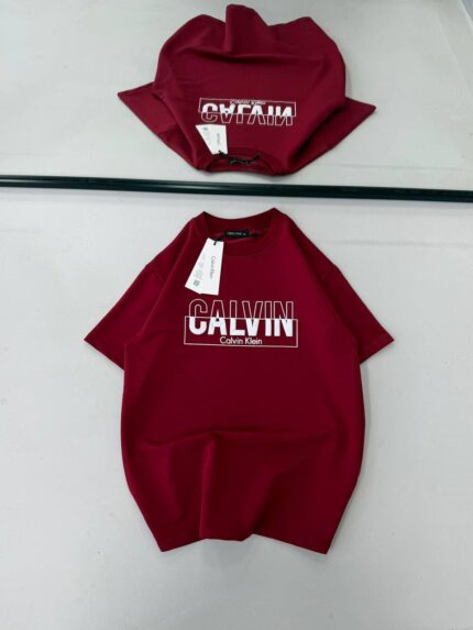 CK Göğüs Baskılı Oversize Tshirt -Bordo