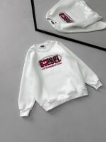 DL Göğüs Baskılı 3 İplik Oversize Sweatshirt – Beyaz - Görsel 2