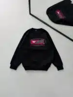 DL Göğüs Baskılı 3 İplik Oversize Sweatshirt – Siyah