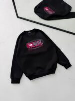 DL Göğüs Baskılı 3 İplik Oversize Sweatshirt – Siyah - Görsel 2
