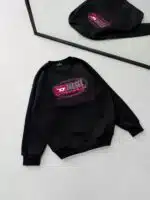 DL Göğüs Baskılı 3 İplik Oversize Sweatshirt – Siyah - Görsel 2