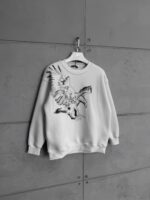 Black Eagle Baskı Detaylı 3 İplik Oversize Sweatshirt – Beyaz - Görsel 2