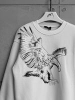 Black Eagle Baskı Detaylı 3 İplik Oversize Sweatshirt – Beyaz - Görsel 4