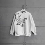 Black Eagle Baskı Detaylı 3 İplik Oversize Sweatshirt – Beyaz