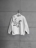 Black Eagle Baskı Detaylı 3 İplik Oversize Sweatshirt – Beyaz