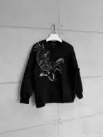 Black Eagle Baskı Detaylı 3 İplik Oversize Sweatshirt – Siyah - Görsel 2