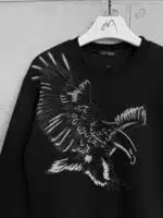 Black Eagle Baskı Detaylı 3 İplik Oversize Sweatshirt – Siyah - Görsel 4