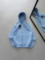 ST Nakış Detaylı 3 İplik Kapüşonlu Hırka - Bebe Mavisi