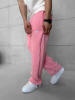 'NK' Nakışlı Çizgili Lastikli Stoper Paça Baggy 3 İplik Eşofman - Pembe - Görsel 4
