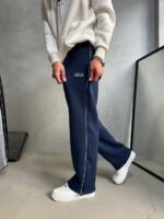 'VS' Nakışlı Çizgili Lastikli Stoper Paça Baggy 3 İplik Eşofman - İndigo - Görsel 3