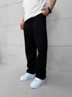 Basic Lastikli Stoper Paça Baggy 3 İplik Eşofman - Siyah - Görsel 3