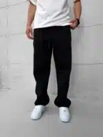 Basic Lastikli Stoper Paça Baggy 3 İplik Eşofman - Siyah - Görsel 2