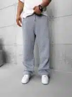 Basic Lastikli Stoper Paça Baggy 3 İplik Eşofman - Gri - Görsel 2