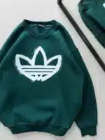 AD Göğüs Baskılı 3 İplik Oversize Sweatshirt – Yeşil - Görsel 3