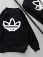 AD Göğüs Baskılı 3 İplik Oversize Sweatshirt – Siyah - Görsel 3