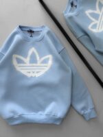 AD Göğüs Baskılı 3 İplik Oversize Sweatshirt – Bebe Mavisi - Görsel 3