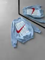 NK Göğüs & Sırt Baskılı 3 İplik Oversize Sweatshirt – Bebe Mavisi - Görsel 4