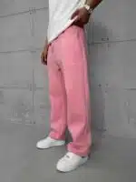 L&B Lastikli Stoper Paça Baggy 3 İplik Eşofman - Pembe - Görsel 3
